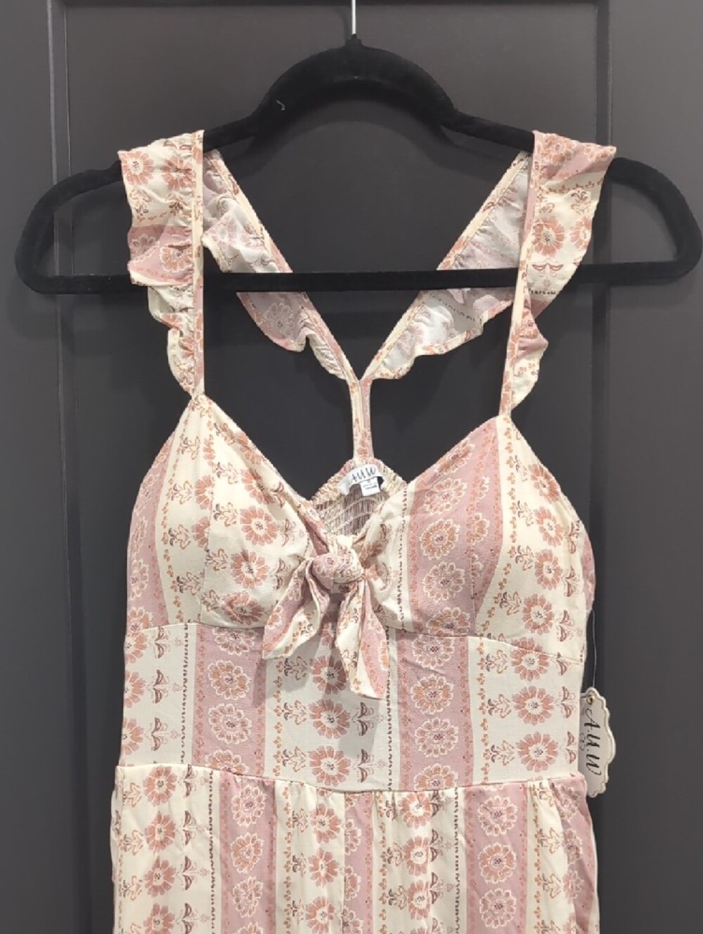Women’s Pink & Cream Floral Stripe Jumpsuit - Picture 3 of 3